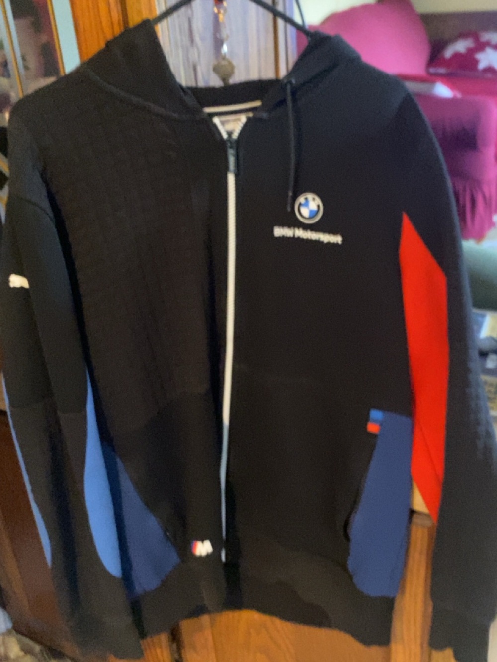 BMW Black Hoodie w Red/ Blue